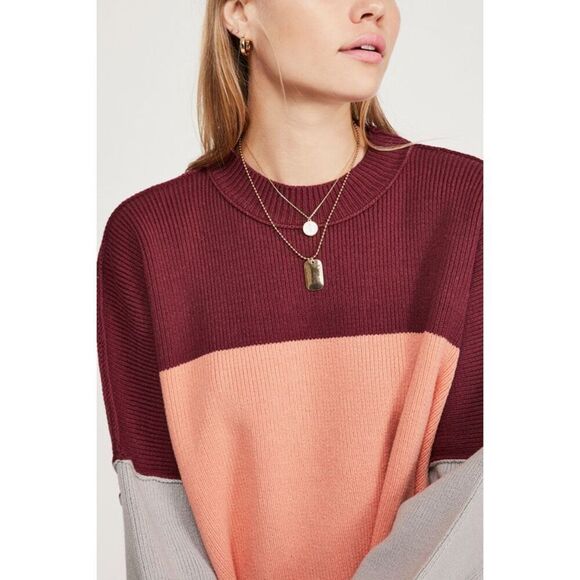 Free People Sweater Easy Street Colorblock Oversized Mock Neck Women Sz XS - Picture 3 of 12